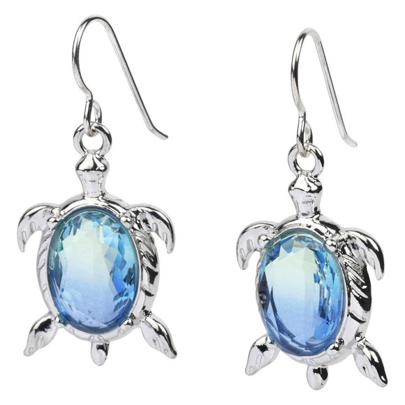 Blue Sea Turtle Earrings Sterling Silver Hypoallergenic Wires for Womens Girls - Picture 3 of 4